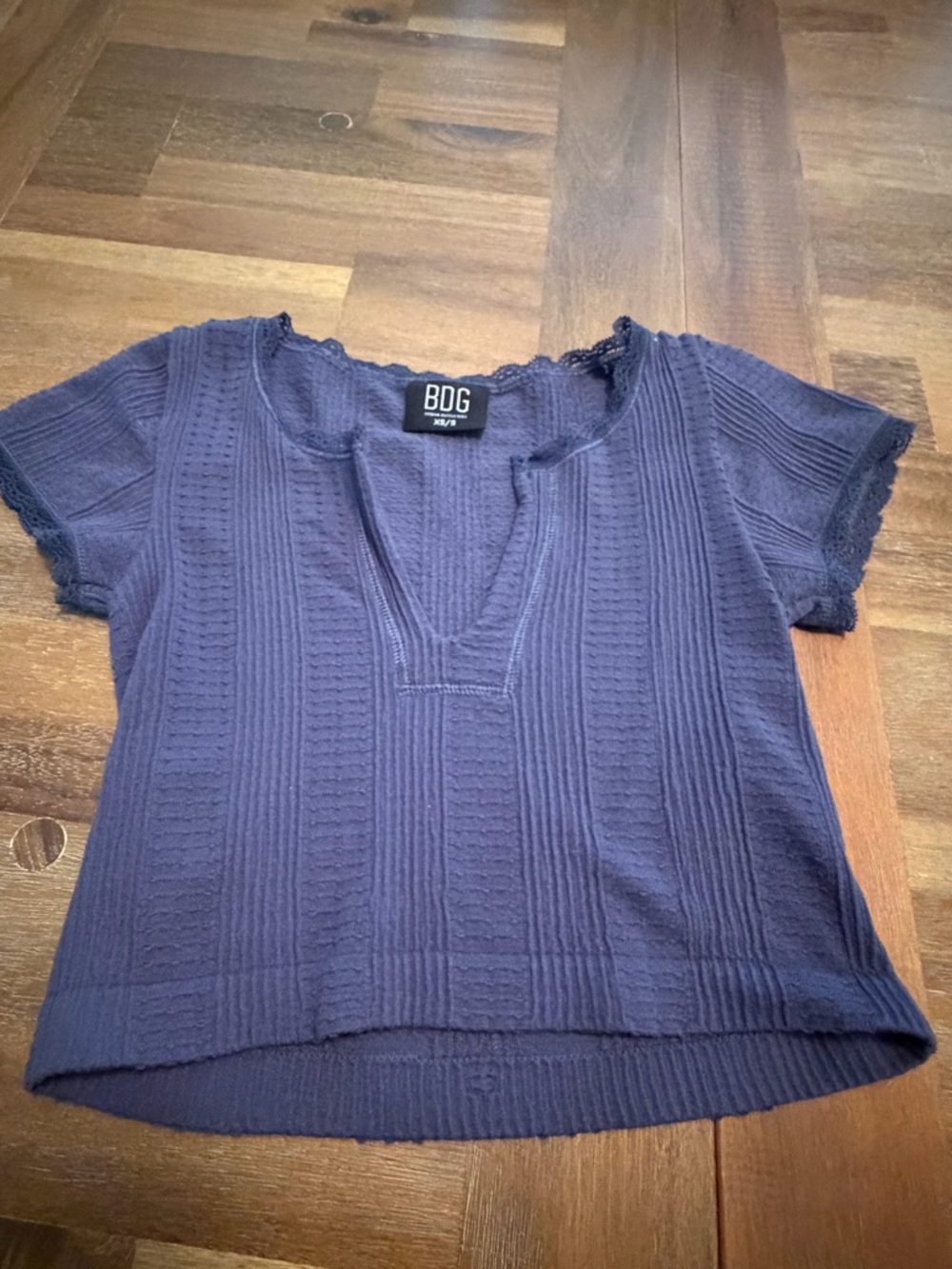 Urban Outfitters BDG Navy Ribbed Short Sleeve V-Notch Top